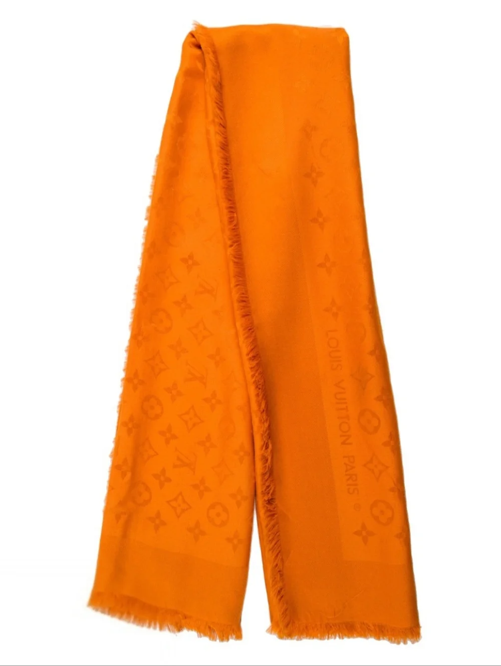 Louis Vuitton Orange Classic Monogram Silk Wool Oversized Shawl Scarf - Picture 5 of 12